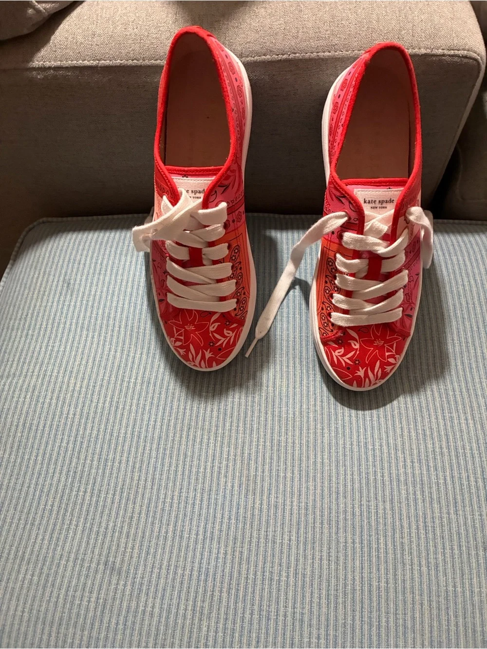 kate spade red floral canvas sneakers with white laces